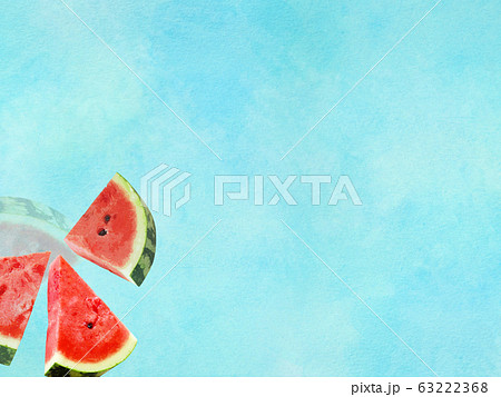 スイカ 水彩 イラスト 真夏の写真素材