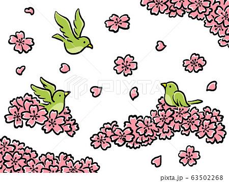 桜 鶯 小鳥 春のイラスト素材