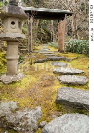 踏み石 庭 日本庭園の写真素材