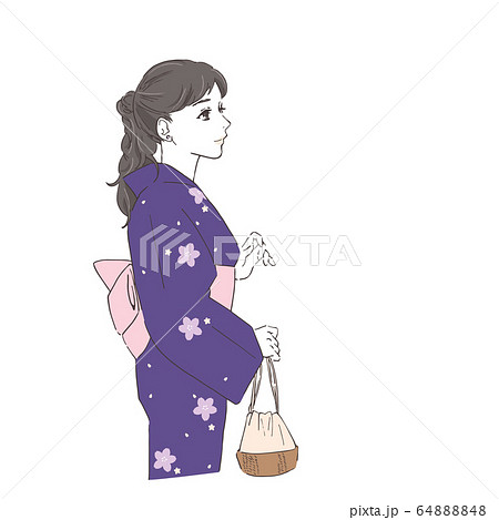 女性 横顔 着物 和服のイラスト素材