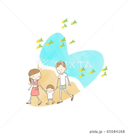 家族旅行のかわいいイラスト 海辺のイラスト素材