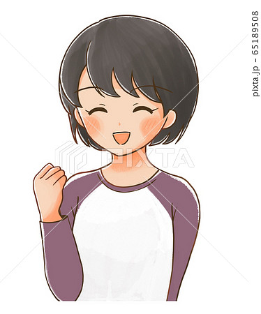 女の子 子供 小学生 ショートカットのイラスト素材