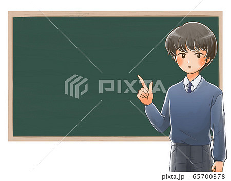 黒板の前で指差しをした不安そうな学生さんのイラスト2のイラスト素材