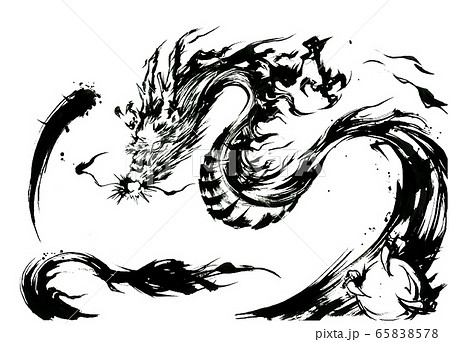 龍 竜 ドラゴン 白黒のイラスト素材