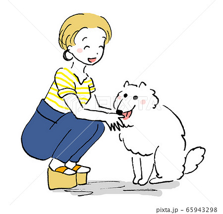 女性 犬 なでる 人物のイラスト素材