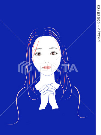 女性 日本人 祈る 手を組むのイラスト素材