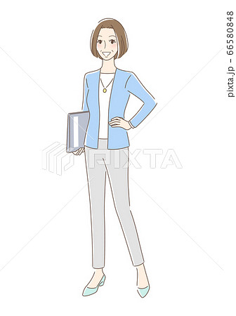 笑顔で立ちポーズを決める女性のイラスト素材