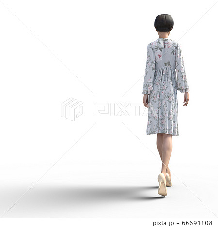 女性 歩く ワンピース 後ろ姿のイラスト素材