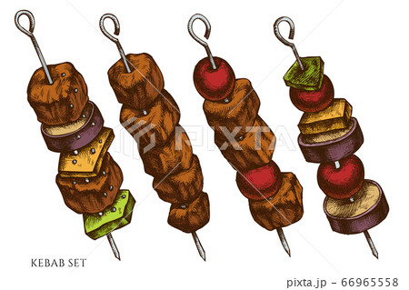 Vector Set Of Hand Drawn Colored Kebabのイラスト素材