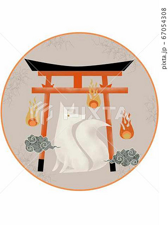 稲荷神社 狐 イラストの写真素材