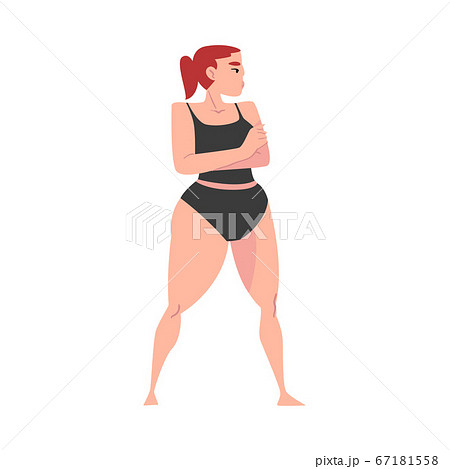 Body positive woman in underwear. Plus size female character