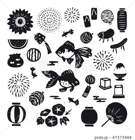 金魚 イラスト 白黒 和風の写真素材