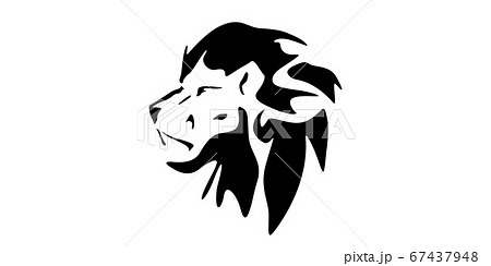 動物 ライオン イラスト 白黒 ブラックのイラスト素材