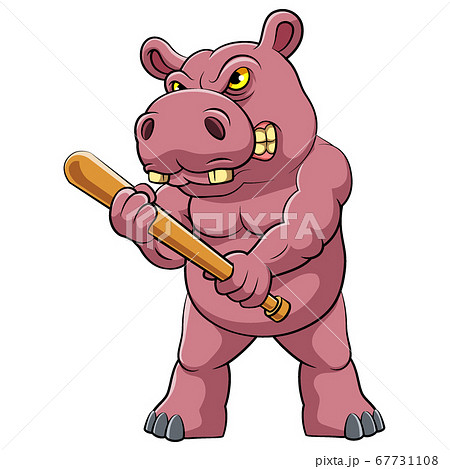 Hippo Standing And Holding Baseball Bit Of のイラスト素材