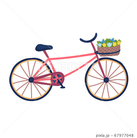 花と自転車のはり絵 Cute watercolor bicycle with flowers.の