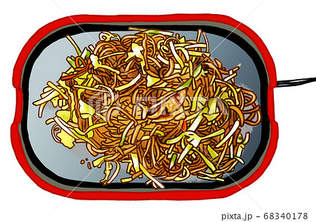 鉄板 焼きそば 焼そば ヤキソバのイラスト素材
