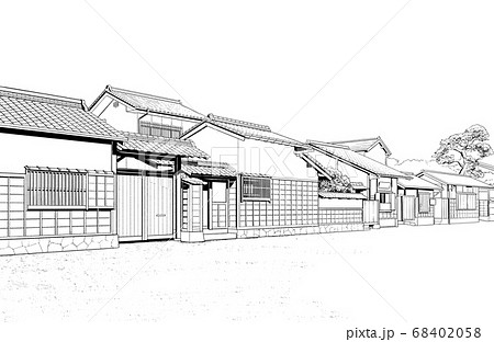 和風 街並 漫画 背景のイラスト素材