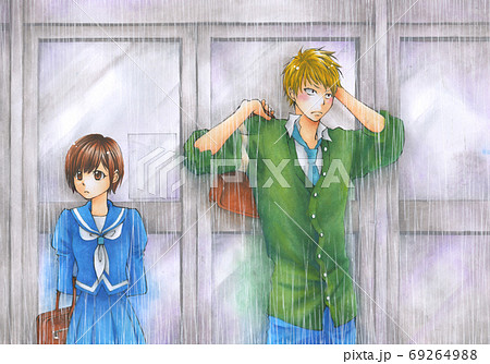 中学生 女の子 男の子 学ランのイラスト素材