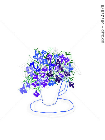 カップの中で咲く青い花ロベリアのイラスト素材