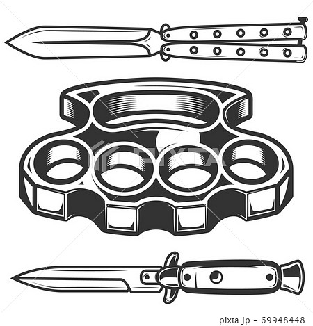 Brass Knuckles Knives Isolated On White のイラスト素材