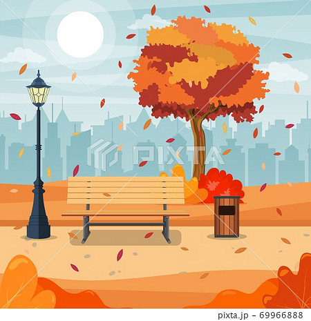 秋 公園 ベンチ イラストのイラスト素材