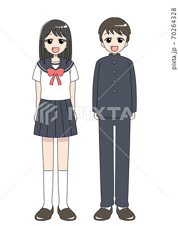 中学生 女の子 男の子 学ランのイラスト素材