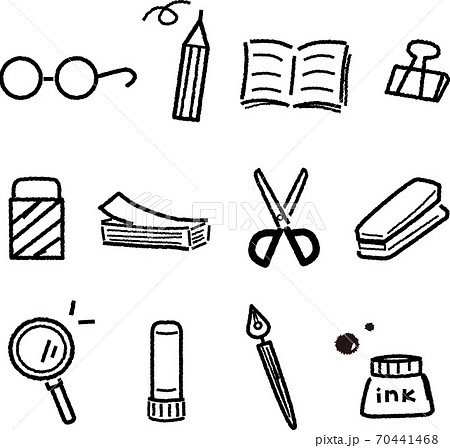 モノクロ ノート 鉛筆 消しゴムのイラスト素材