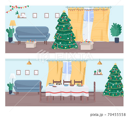 クリスマス リビング 部屋 クリスマスツリーのイラスト素材