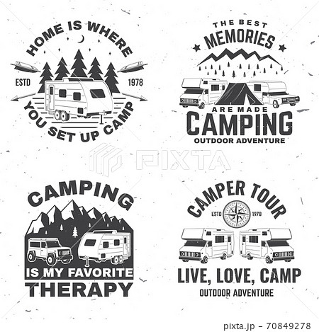 アウトドア キャンプ ロゴ アイコンのイラスト素材