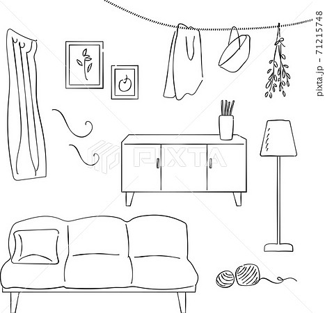 部屋 イラスト リビング 白黒のイラスト素材