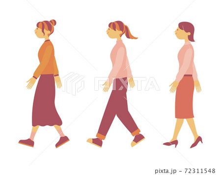 女の子 横顔 全身 かわいいのイラスト素材