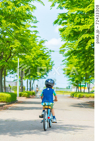 幼児 後姿 少年 自転車の写真素材