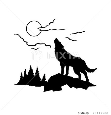 シルエット オオカミ 狼 イラストの写真素材
