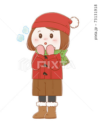 白い息 冬 女の子 寒いのイラスト素材