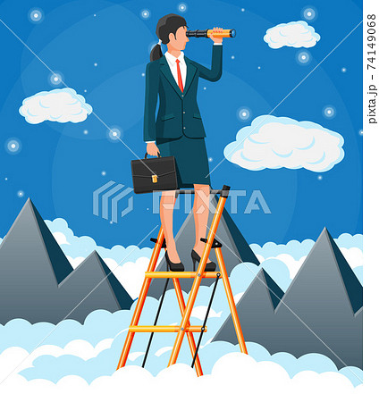 脚立 人物 梯子 登るのイラスト素材