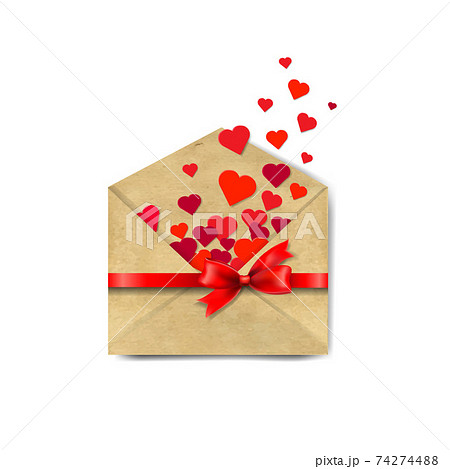 Envelop With Red Hearts White Backgroundのイラスト素材 [74274488
