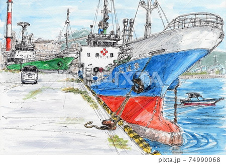 風景 水彩画 貨物船 船のイラスト素材 - PIXTA