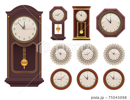 壁掛け時計 時計 イラスト 古時計のイラスト素材