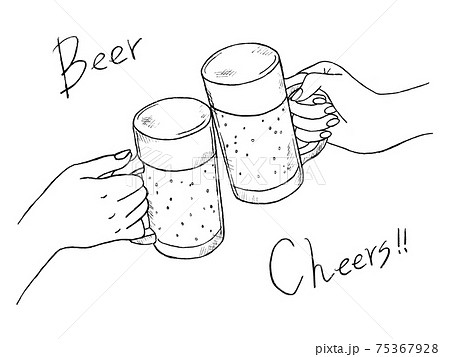 ビール 生ビール ジョッキ モノクロのイラスト素材