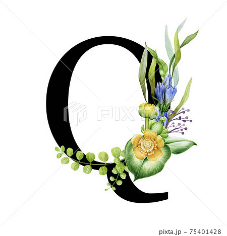 Floral spring alphabet. Capital letter U. Font - Stock Illustration  [75490286] - PIXTA