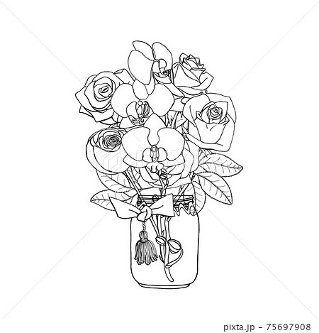 薔薇 花瓶 花 モノクロ デザイン イラストのイラスト素材