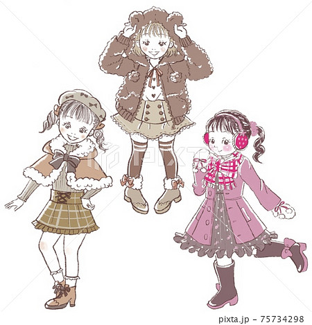 子供 女の子 ファッション 立ち姿のイラスト素材