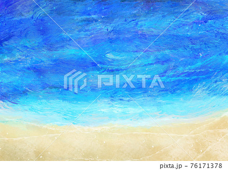 手描き 色鉛筆 砂浜 海のイラスト素材