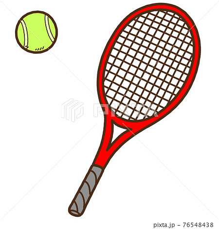 手描きのシンプルなテニスボールとテニスラケットのイラスト 主線ありのイラスト素材