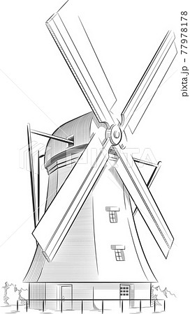 オランダ風車のイラスト素材