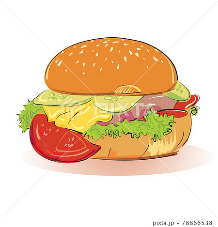 ご飯 ハンバーガー かわいい イラストの写真素材