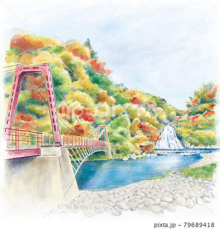 水彩画 橋 川 風景のイラスト素材 - PIXTA