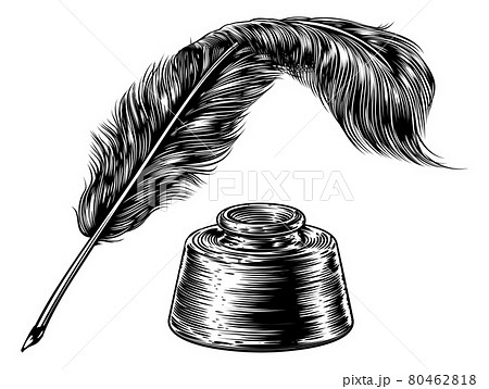羽根 インク入れ ペン ふでのイラスト素材