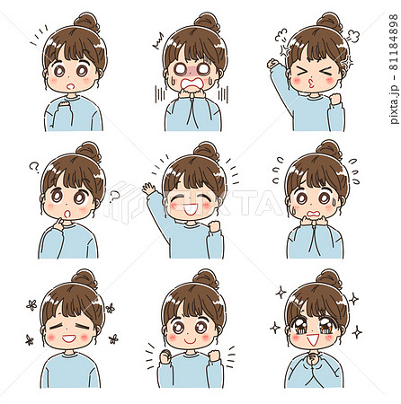 かわいい女性の喜怒哀楽セットのイラスト素材