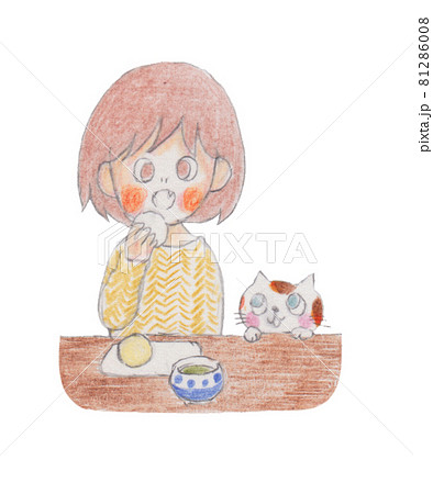 女の子 食べる ケーキ かわいいのイラスト素材